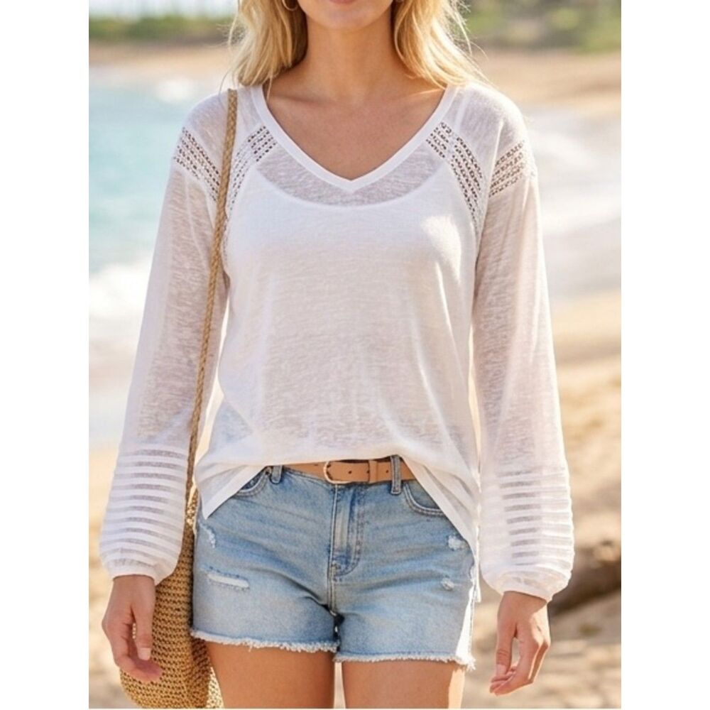 NWT Doe & Rae White V-Neck Swim Coverup Top sz LARGE